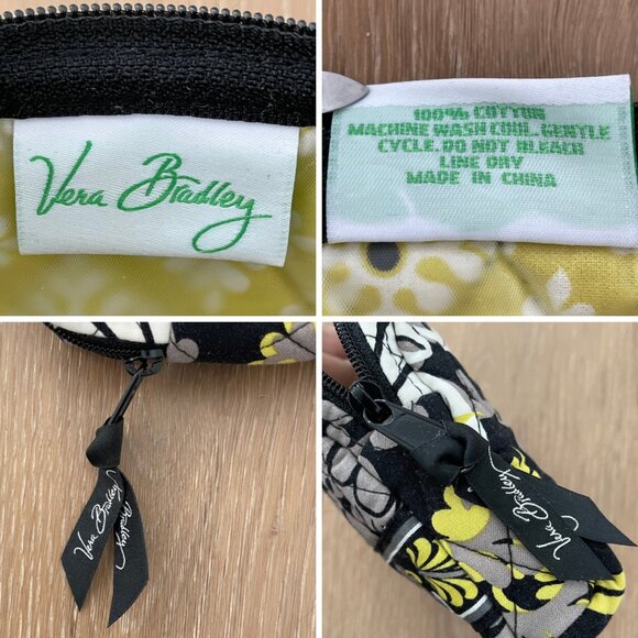 Vera Bradley Medium Cosmetic Pouch Baroque Black Yellow Toiletry Makeup Bag - Picture 15 of 16